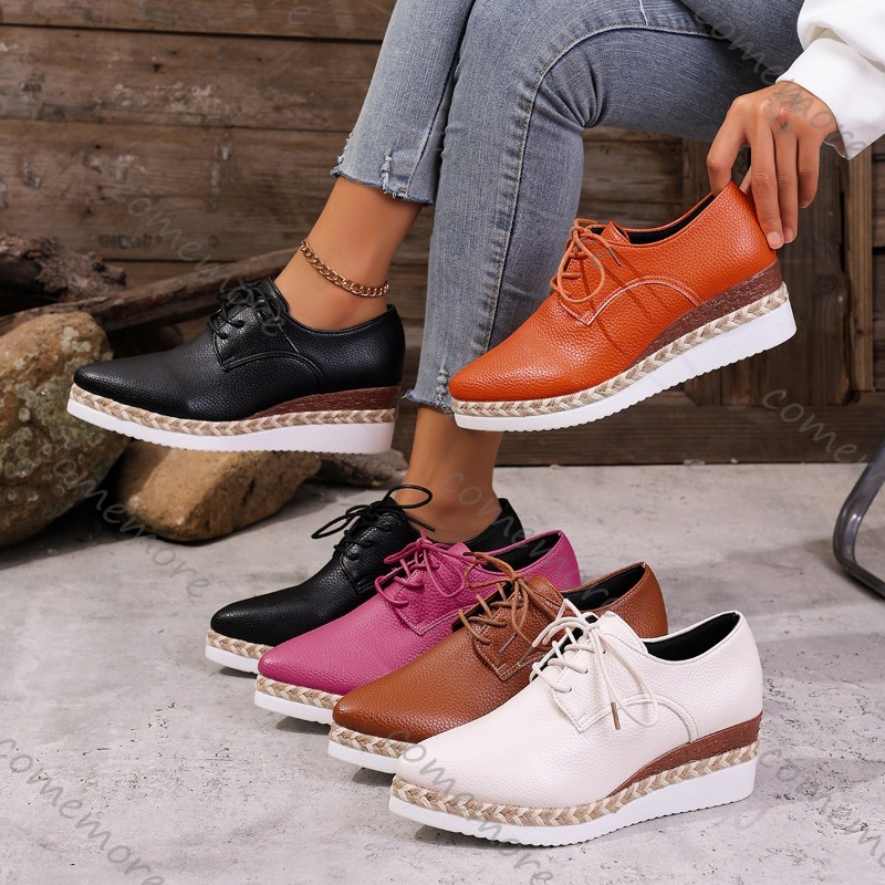 Espadrille Wedge Shoes - Chaussures Oxford compensées en cuir à