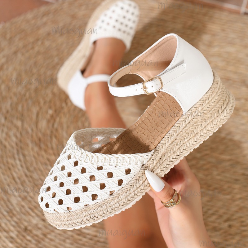 Espadrille Wedge Shoes - Sandales compensées bohèmes pour femmes, tissées