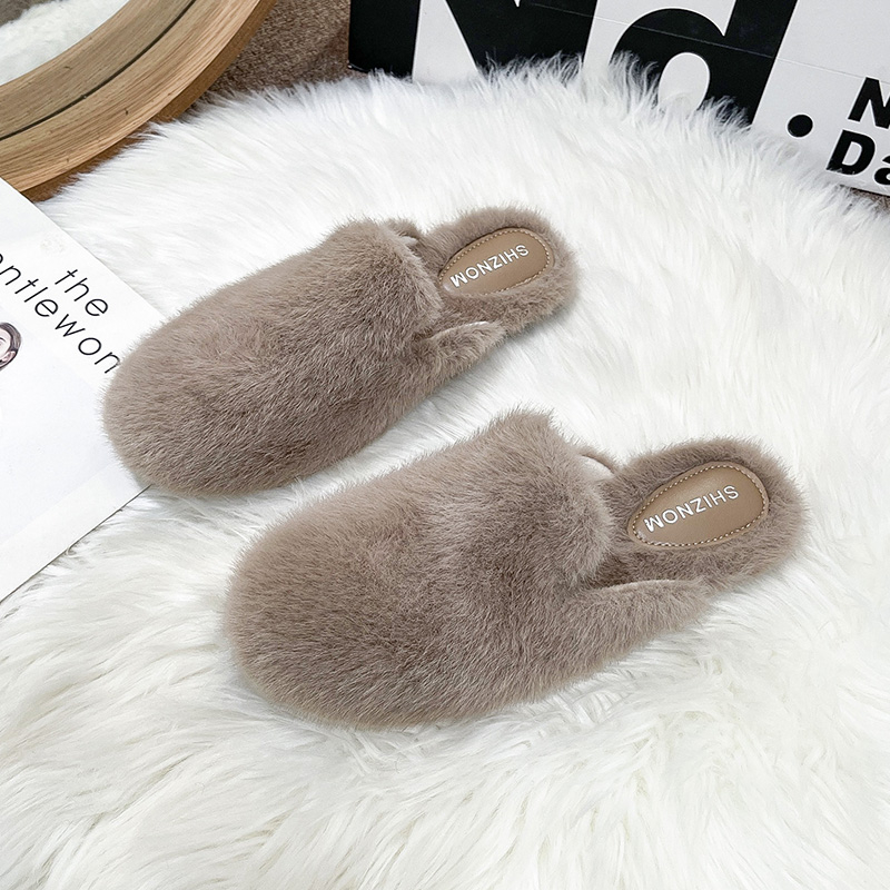 Fluffy Fur Slipper - Bout rond moelleux fourrure pantoufle femme