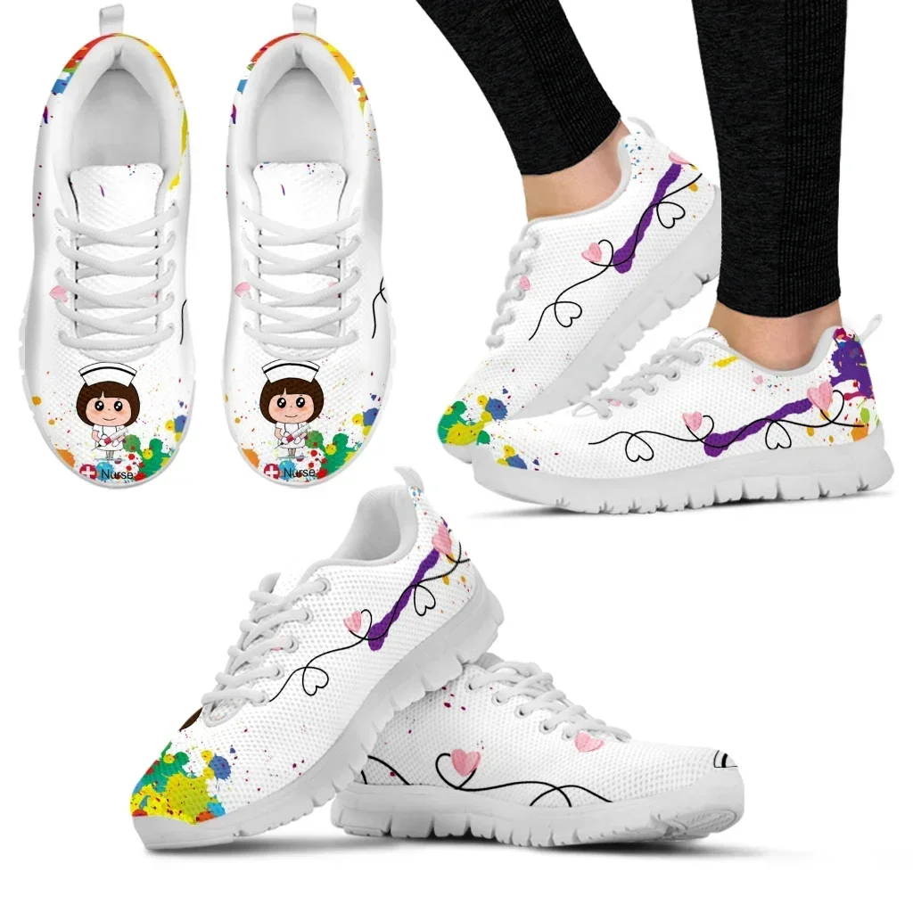 Women'S Shoes Nursing - Baskets plates blanches pour femmes, motif