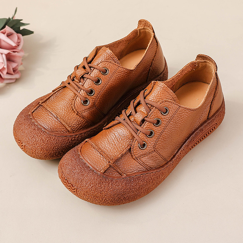 Women'S Shoes For Wide Feet - Chaussures rétro en cuir véritable pour