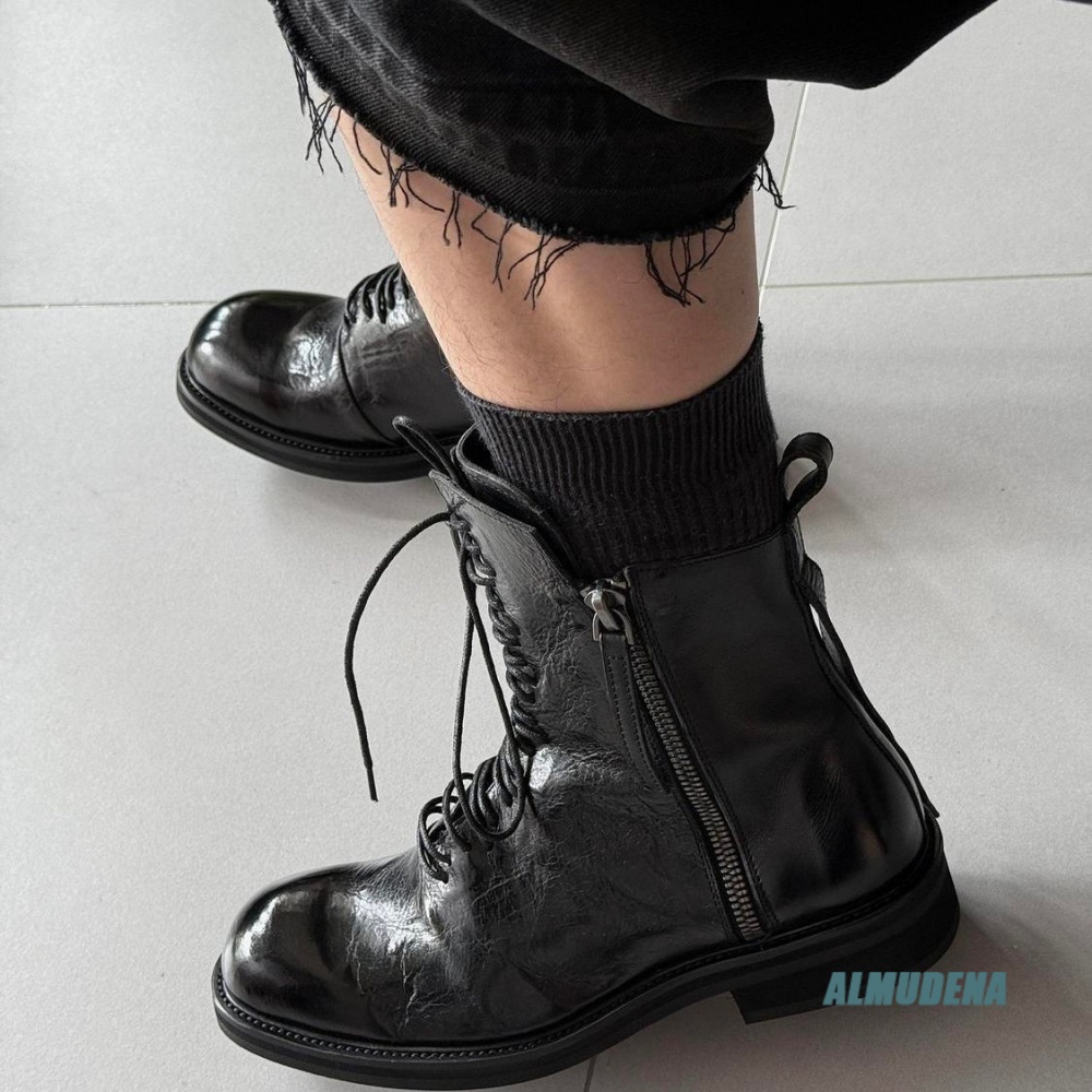 Block Heel Ankle Boots - Bottes courtes montantes noires pour hommes,