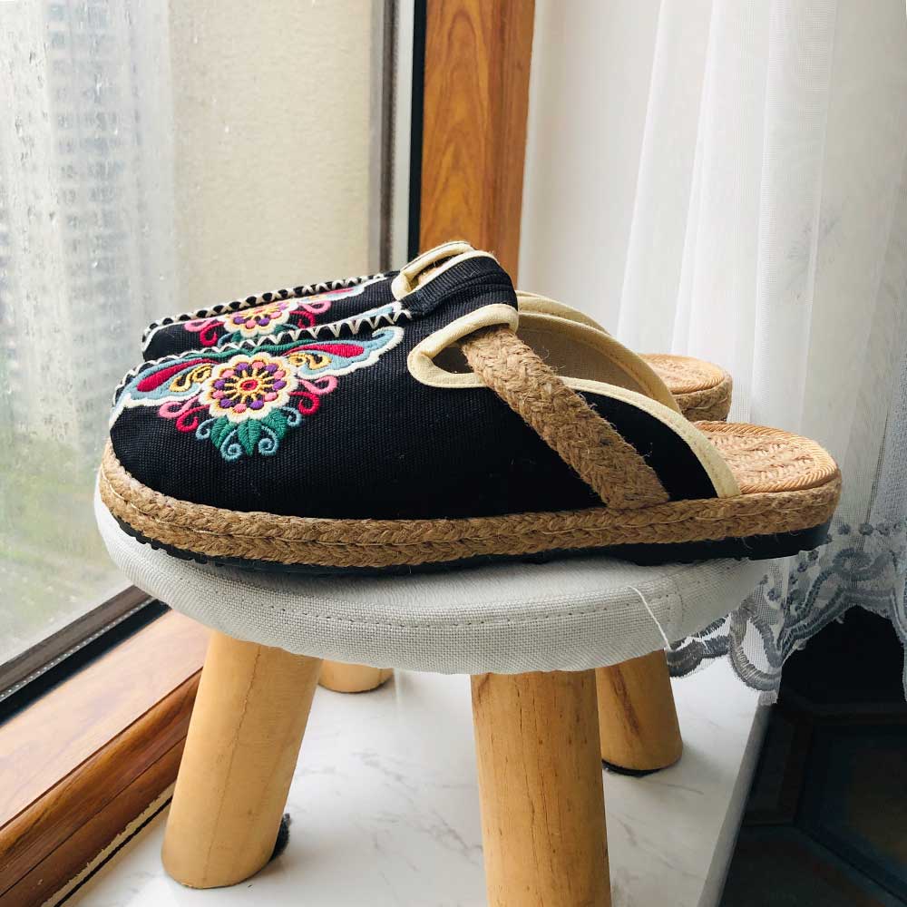 Women'S Shoes Vegan - Mules plates brodées à la main