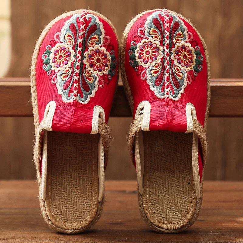 Women'S Shoes Vegan - Mules décontractées en lin brodées à