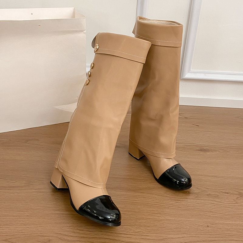 Block Heel Ankle Boots - 2025 automne/hiver nouveau bout rond épissé