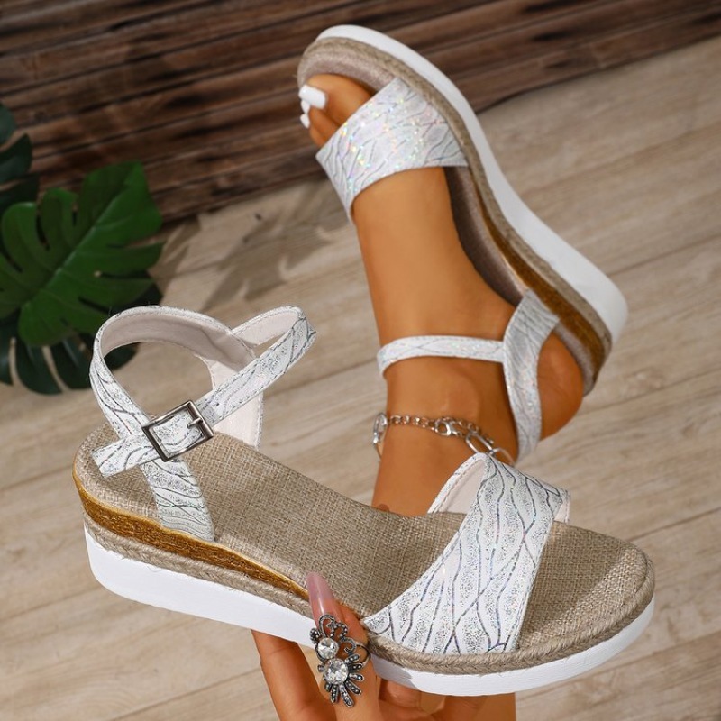 Espadrille Wedge Shoes - Sandales compensées pour femme, talons plateforme