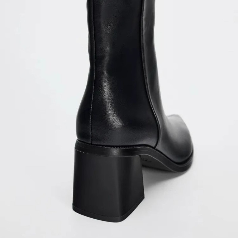 Bottines Chelsea en cuir soupl - Block Heel Ankle Boots avis et prix