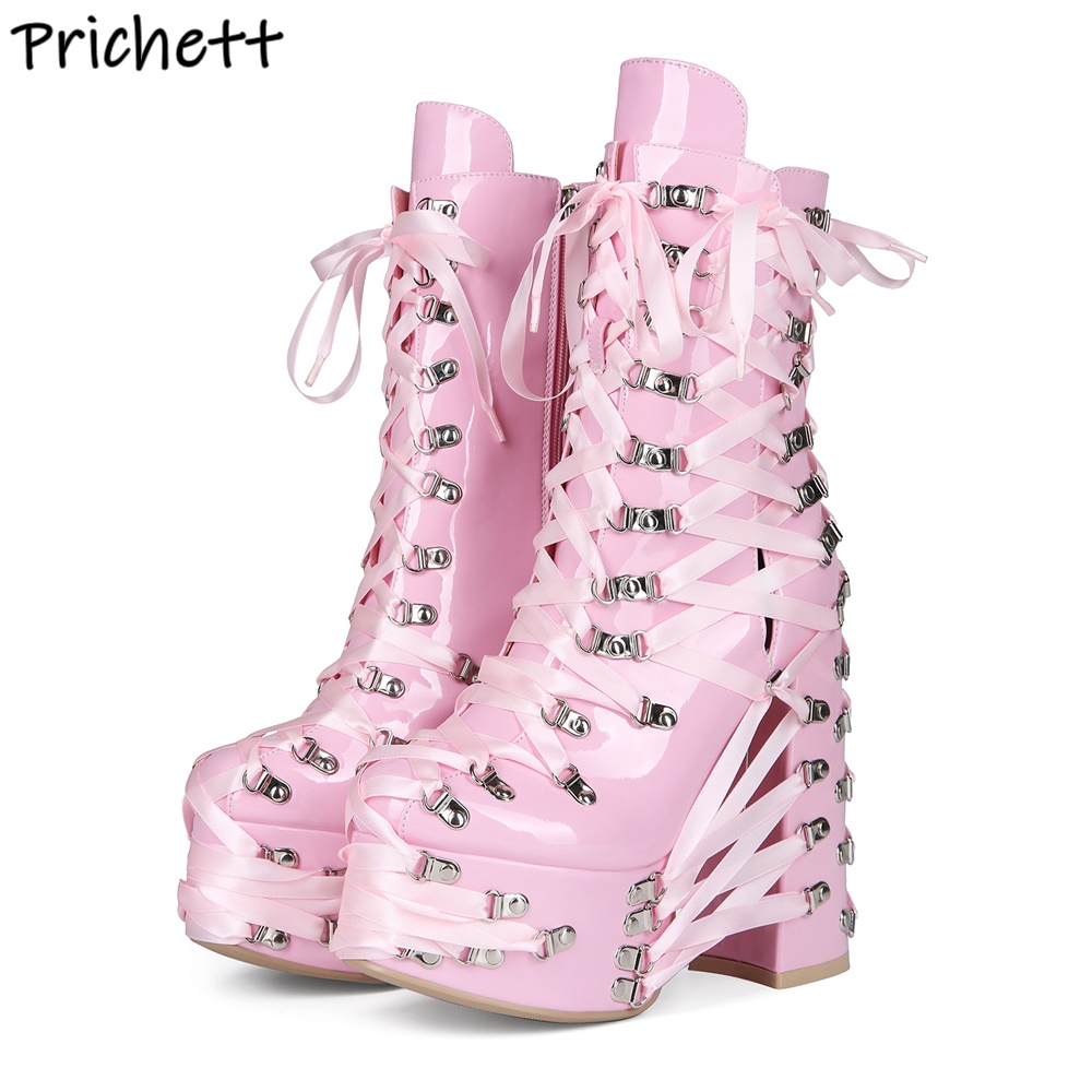 Bottines croisées noires et ro - Ribbon Tie Heel avis et prix