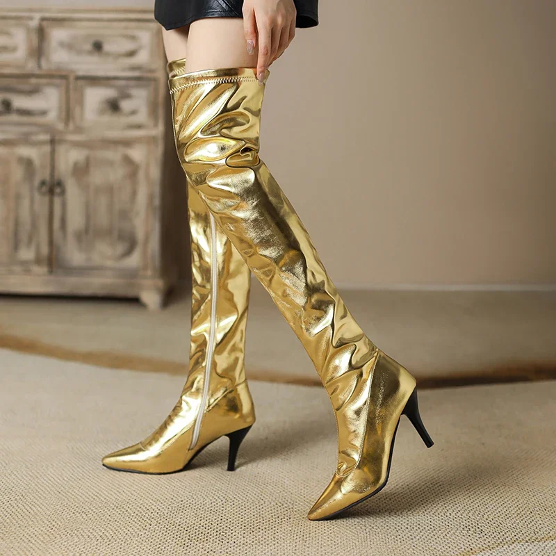 Cuissardes argentées et dorées - Block Heel Ankle Boots avis et prix
