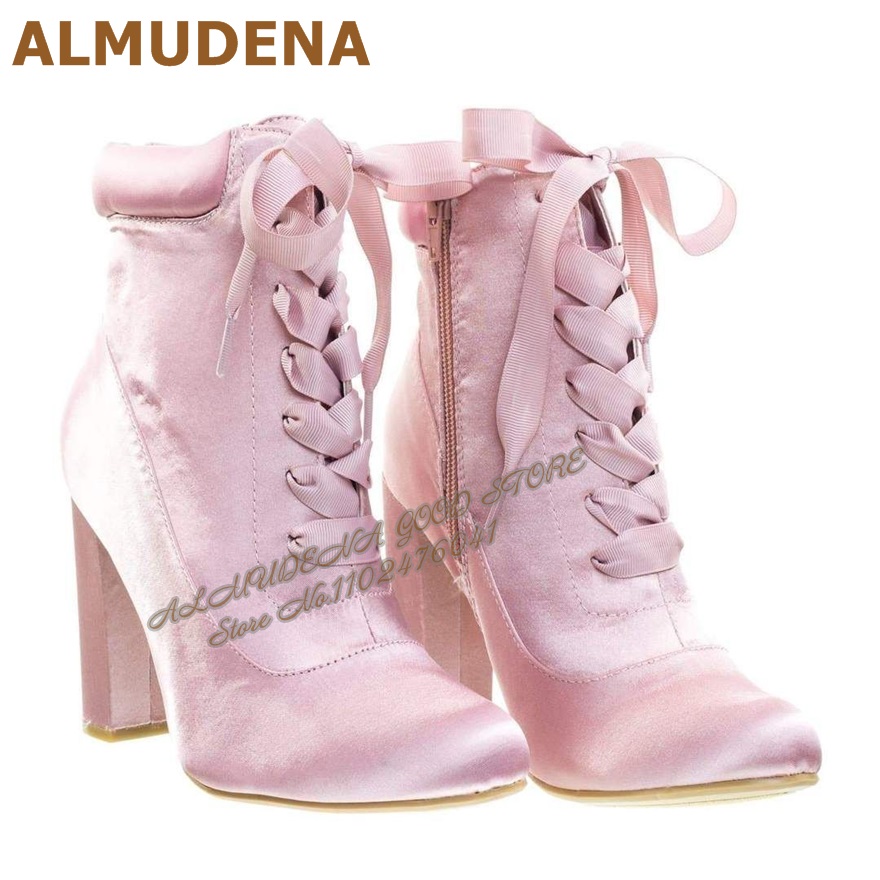 ALMUDENA rose Satin talon épai - Ribbon Tie Heel avis et prix